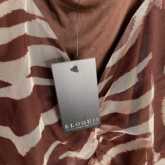 Eloquii Women’s Plus Size 18/20 Crop Top Ruched Brown White Animal Print New 77 - Picture 3 of 10